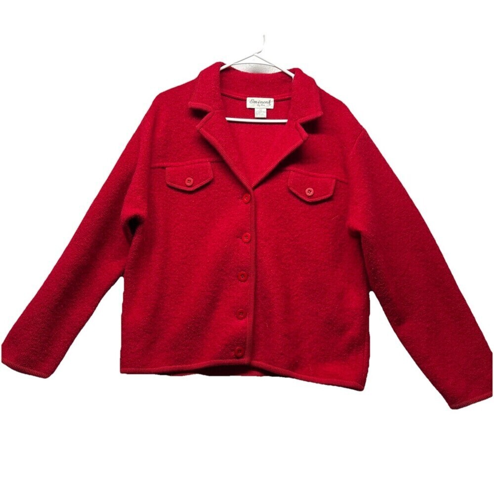 Vintage Eminent by Lisa 100% Boiled Wool Button Up Jacket Blazer Red Size Large